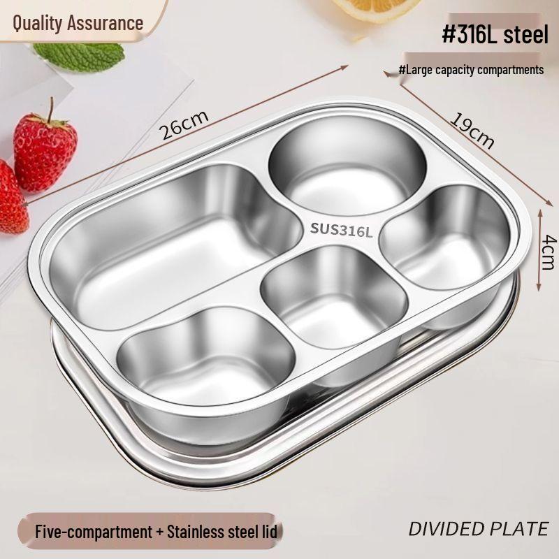 316 Stainless Steel Kids' Compartment Meal Tray for Kindergarten & Home Use