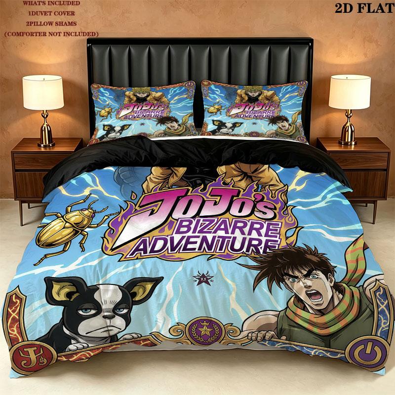 Jojo's Bizarre Adventure Wzór Pościel Zestaw Kołdra Poszewka na Kołdrę Poszewka na Poduszkę Domowy Prezent Urodzinowy(1 * poszwa na kołdrę + 2 * poszewki na poduszki, bez rdzenia)