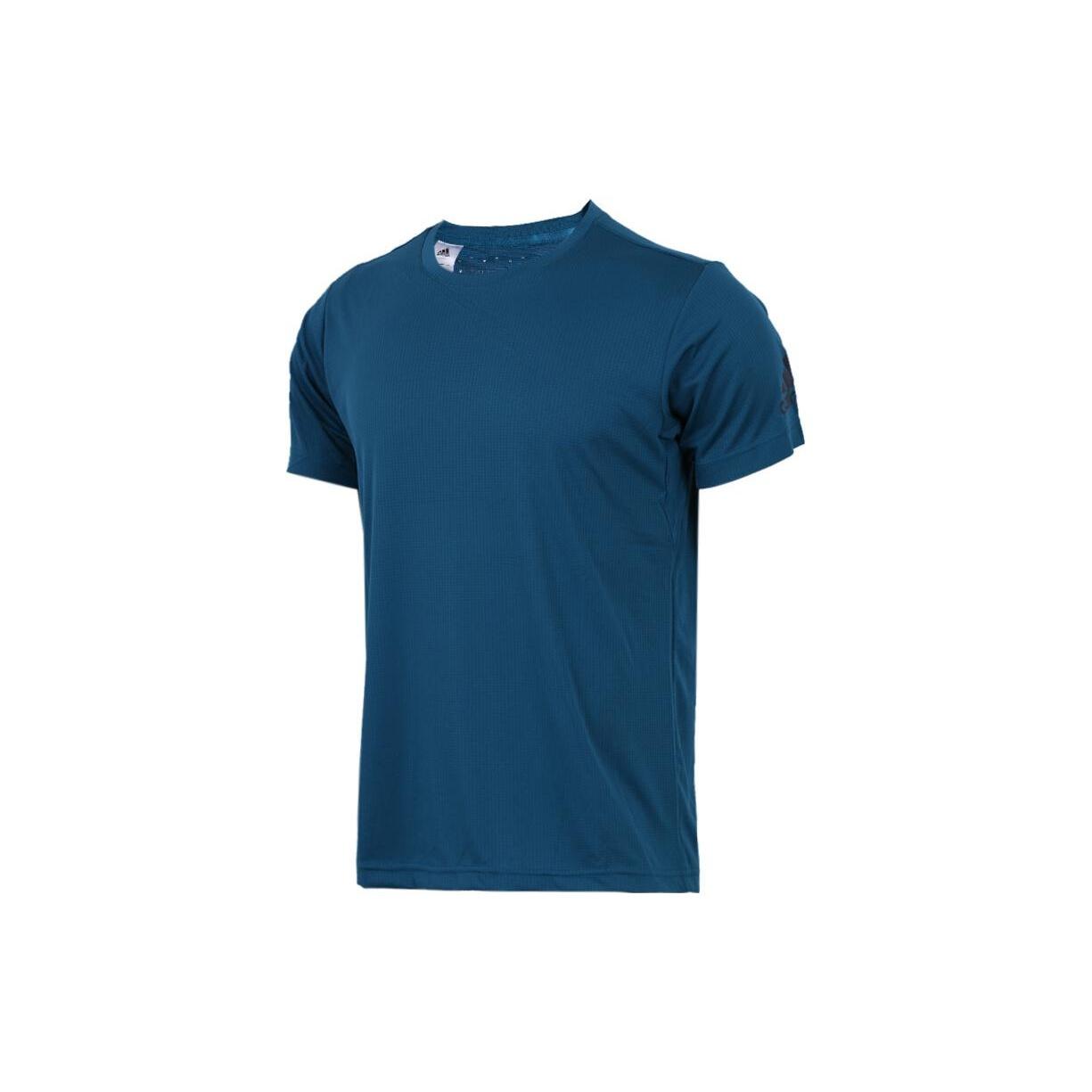 Men s adidas Solid Color Printing Logo Stripe Round Neck Quick Dry Short Sleeve Light Blue T-Shirt CE0819 M