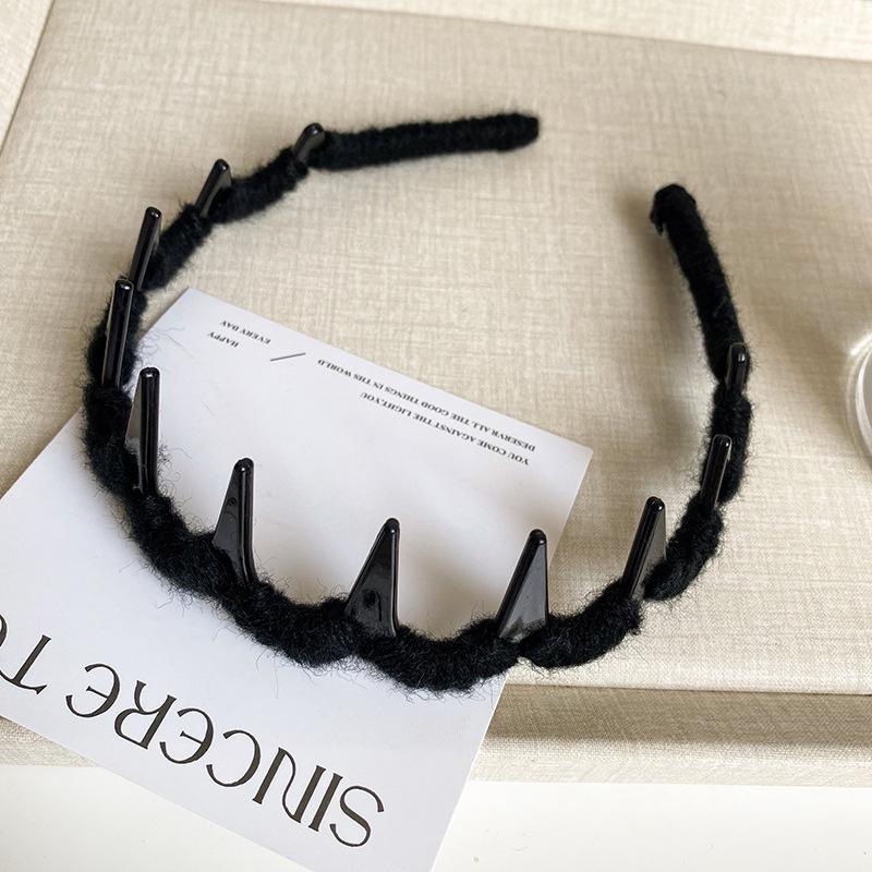 

Нескользящая зубчатая волнистая повязка на голову - новый стиль, однотонная, шерстяная обертка, дизайн в виде гребня для волос чёрный