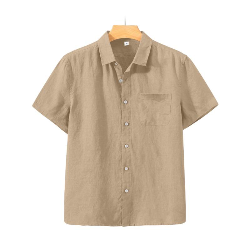 Men's Linen Shirt Short Sleeved Summer Thin Loose Linen Top Beach Vacation Outdoor Casual Clothing