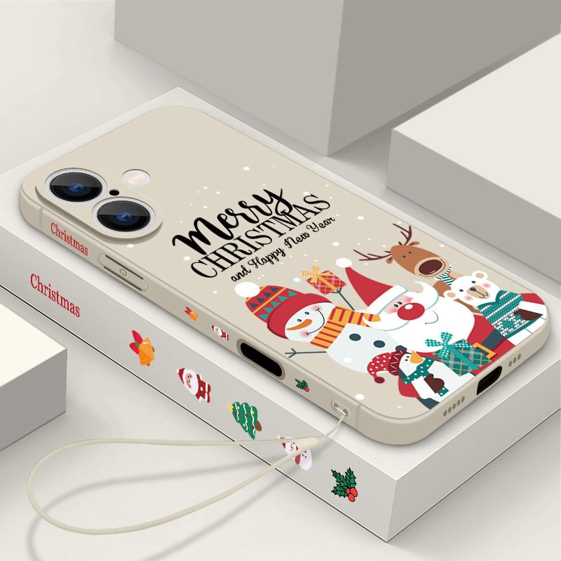 Christmas Santa Elk Pattern Slim Magnetic Cover For iPhone 16E 15 Pro Max 14 13 12 Pro 11 for Magsafe Matte Shockproof Soft TPU Lanyard Phone Case
