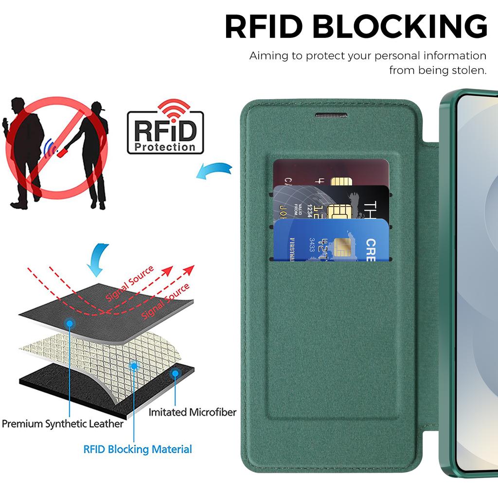 For Samsung Galaxy S26 Ultra Magnetic Case RFID Blocking Card Holder Leather Phone Cover with Lens Film