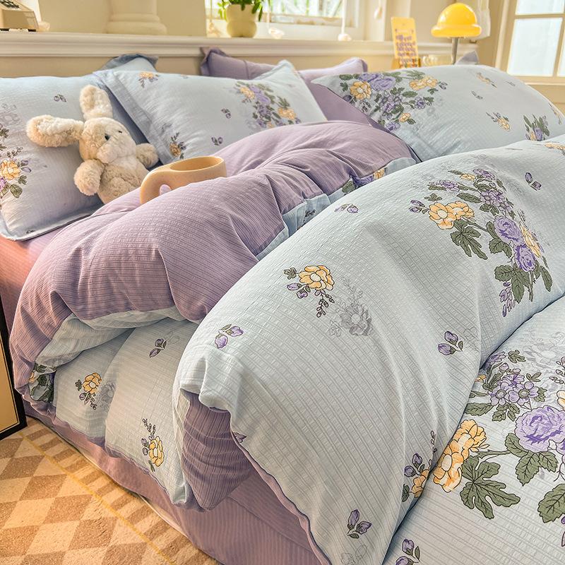 Class A maternal and infant grade, jacquard aerobic colored cotton, skin-friendly, comfortable, simple and literary 4pcs set on the bed