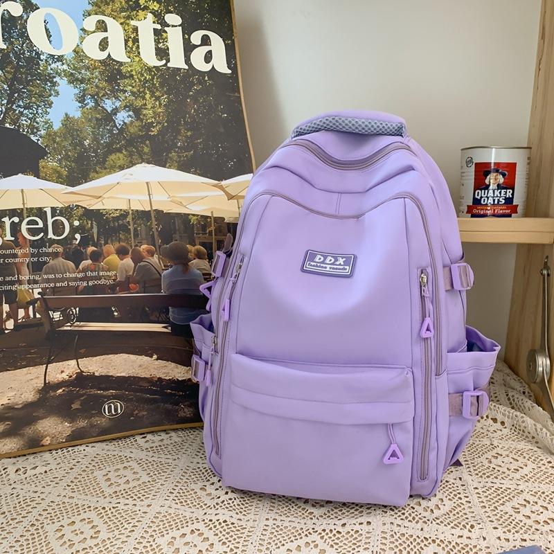 New schoolbag female college student solid color large-capacity backpack multi-layer sturdy middle and high school student backpack