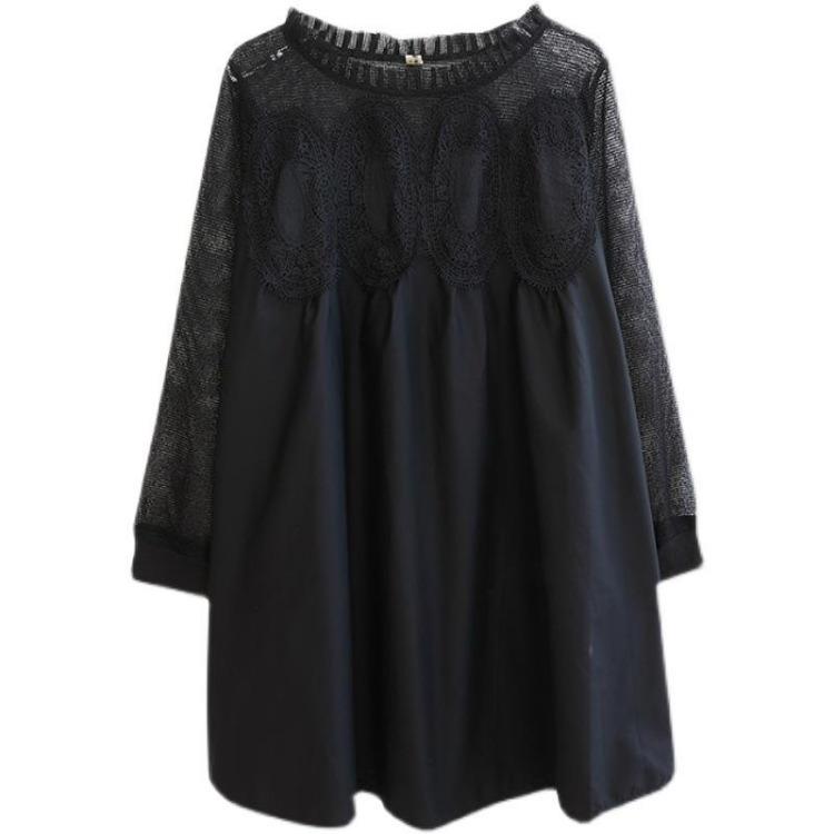 Casual Dresses - Black White Lace Oversize Dress Women Casual Sexy Summer Loose Asymmetrical O Neck Hems