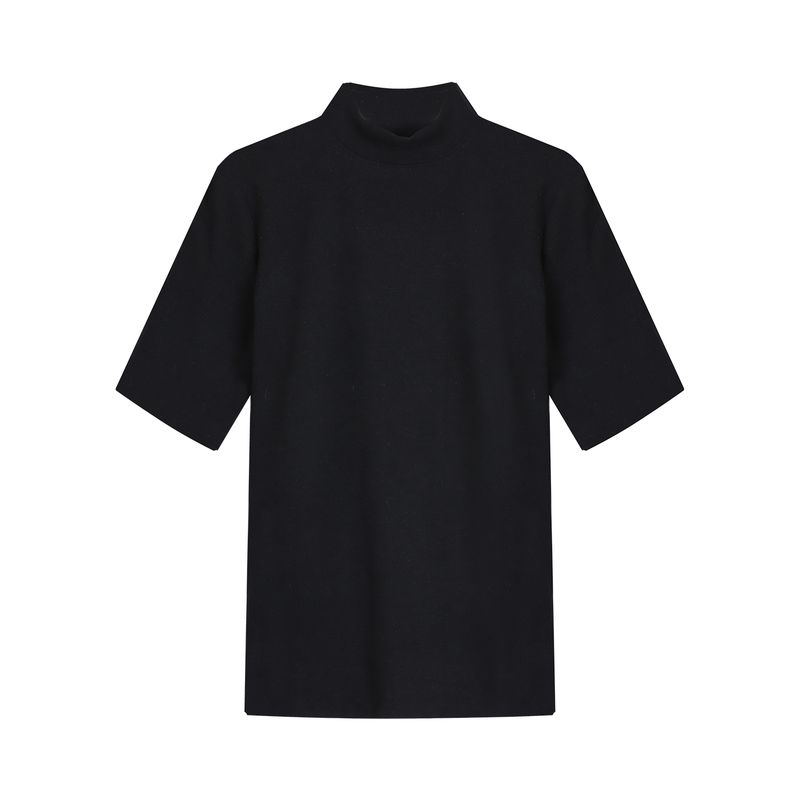 Kumikumi Basic Model French style Half-high Collar Half Sleeve T-shirt Women clothes Autumn Slimming Versatile Solid Inner wear Top