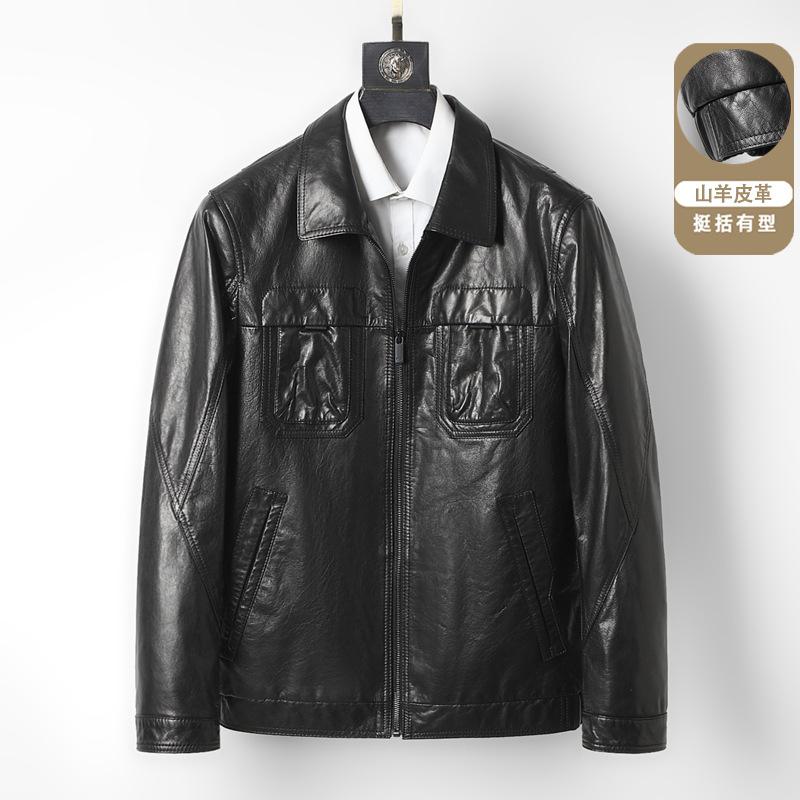 

Новая осенне-зимняя куртка из натуральной кожи, мужская куртка с лацканами из козьей кожи, узкая короткая, трендовая одежда для мотоциклистов 195