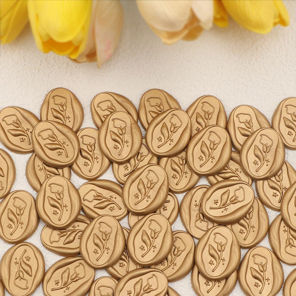 100pcs Calla Lily Flower Wax Seal Stickers, Oval Self-adhesive Wax Stickers, for Decorating Wedding Invitations, Festival Gifts