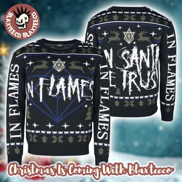 In Flames In Santa We Trust Big Logo Bravado Holiday Christmas Sweater Unisex T-Shirt M