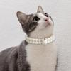 KUDES Small Dog Cat Big Pearl Collars with Crystal Rhinestone Diamond Décor, Adjustable Cute Fashion Pet PU Leather Collars Necklace for Wedding