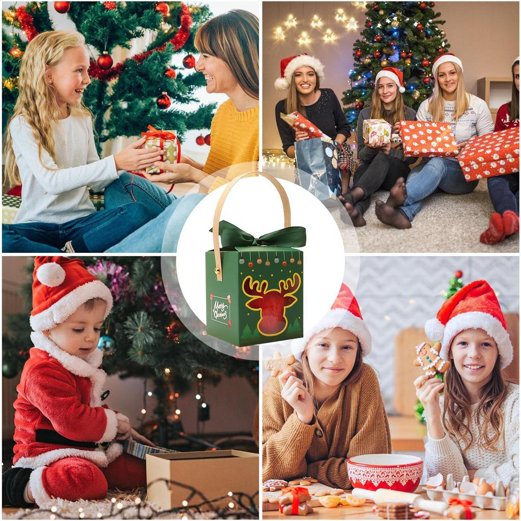 Christmas Goodie Boxes Wrapping Container With Window And Handle Holiday Party Favor Boxes For Fruits Family Gatherings