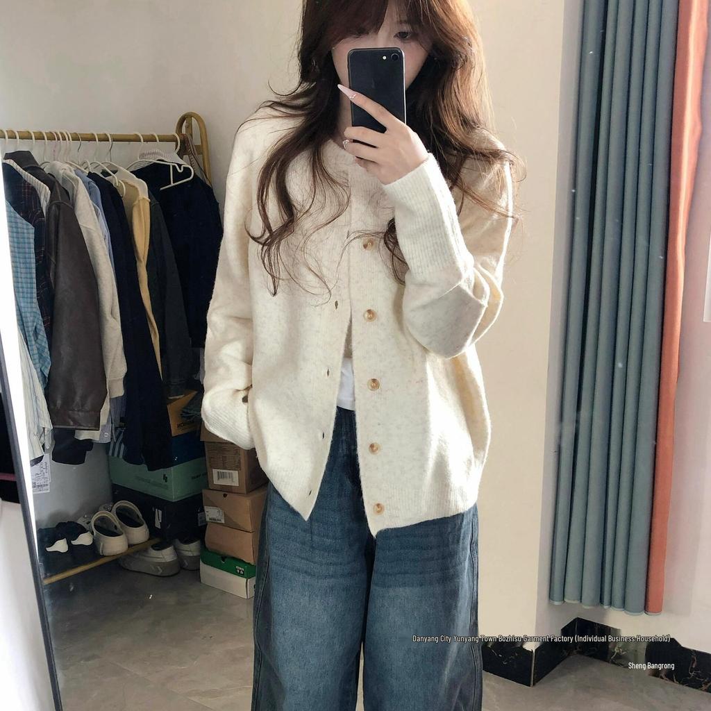 Koreanischer Stil Damen Strickjacke mit langen Ärmeln - Weich & Stilvoll für Herbst und Frühling