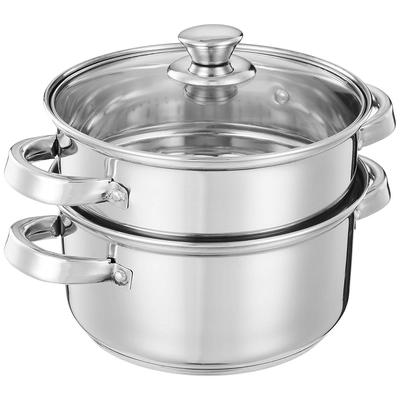 Stainless Steel Steamer with Glass Lid | Induction Base | Modak, Momo Maker | 17 X 22 X 22.4 Cm | 2L | Silver