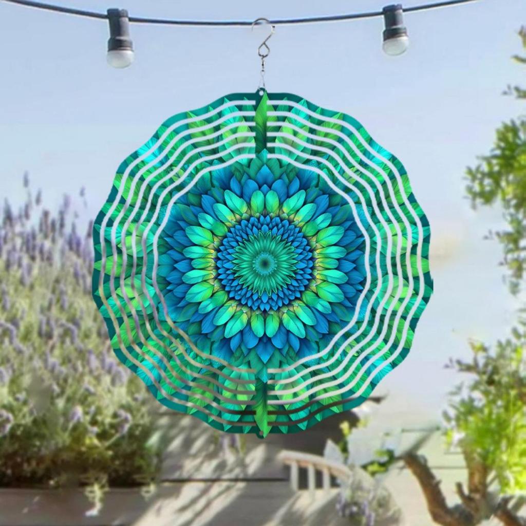 10 Inch Blue Green Metal Wind Spinner 360 Degree Rotating Outdoor Garden Decor Hanging Ornament for Yard Patio Balcony All Season
