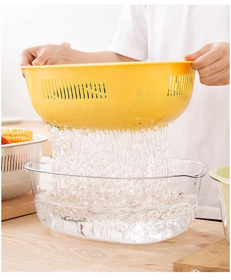 Multifunctional Double-Layer Vegetable & Fruit Washing Basket and Draining Bowl