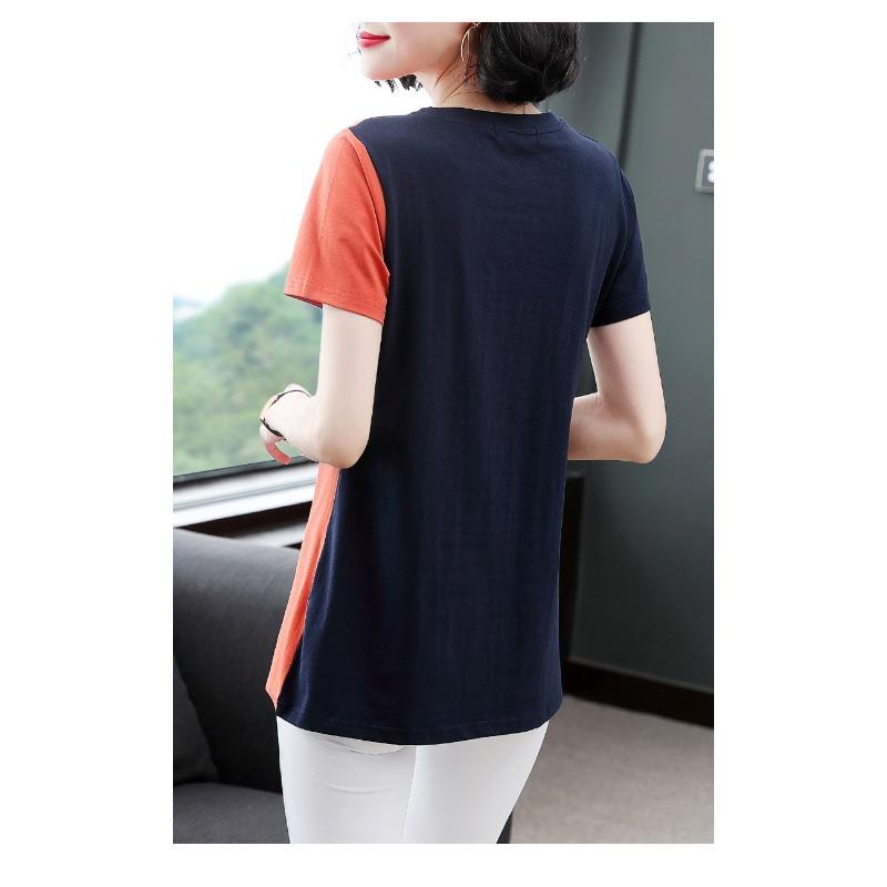 YYFS Damenmode Casual Sommer Frühling Farbblockdruck Kurzarm O-Ausschnitt Blusen & Hemden