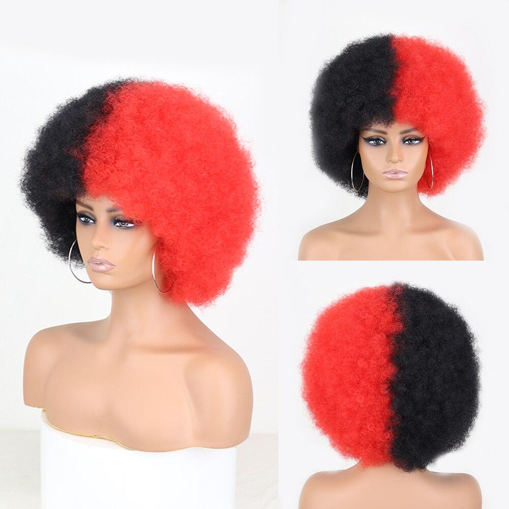 XINRAN Afro-Perücke für Damen, kurz, verworren, lockig, flauschig, Kunstfaser, kurz, halb schwarz, halb weiß, für den Alltag
