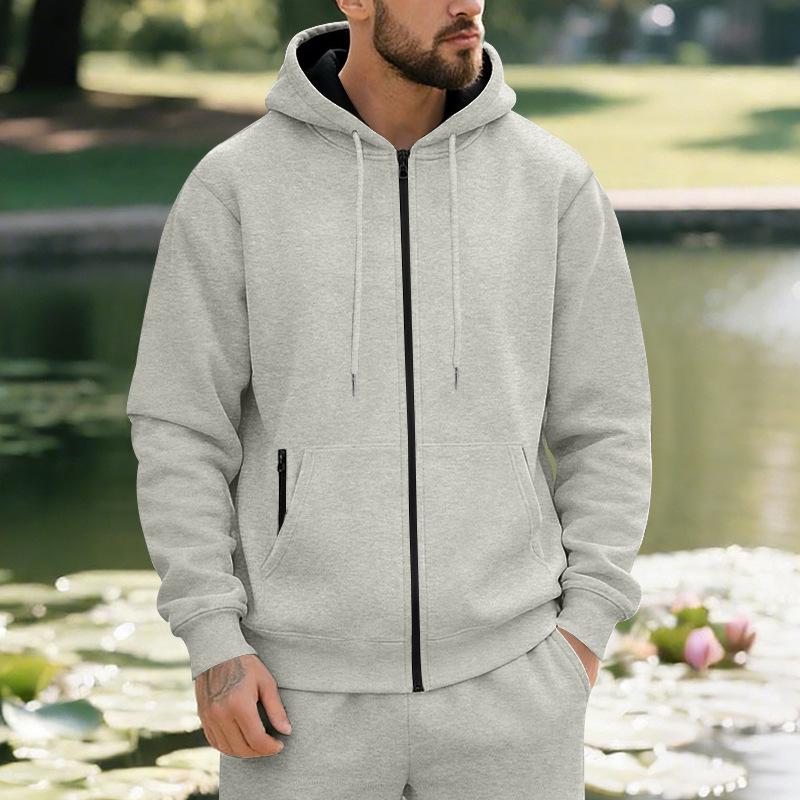 Men's Plus Velvet Solid Color Casual Sports Hoodie for Fall/Winter