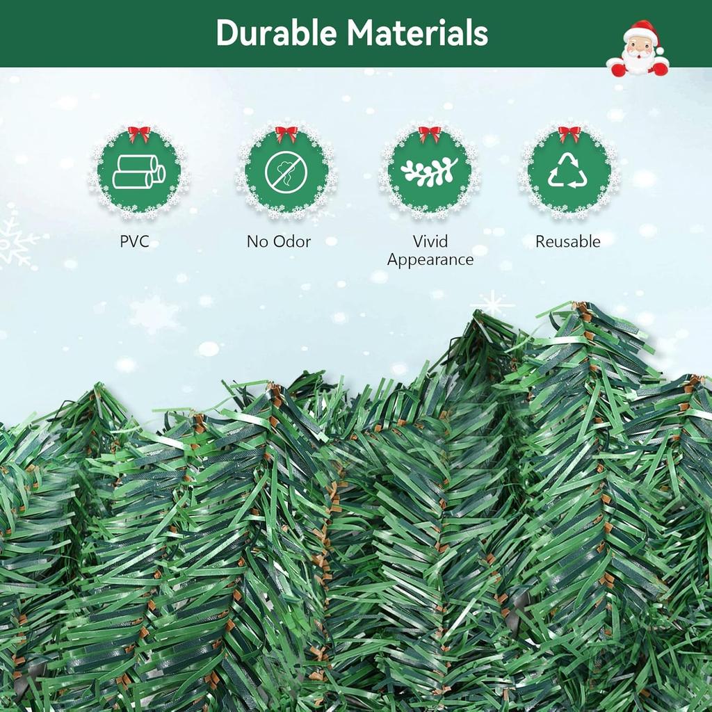 16.4FT/5M Christmas Garland with 100 LEDs Lights, Artificial Greeny Christmas Decorations Wreath for Fireplace Stair Front Door