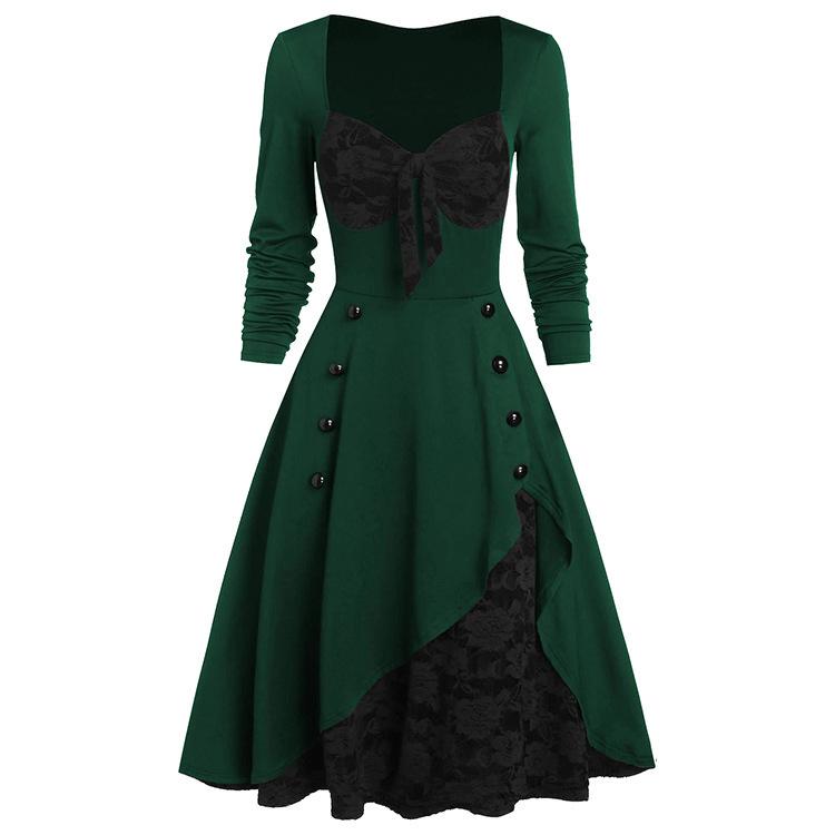 Dámská móda Úzký střih Krajka Etnický styl Vintage Prošívání Květinové šaty s dlouhým rukávem