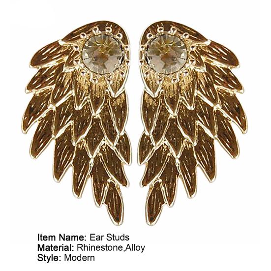 1 Pair Ear Studs Rhinestone Inlaid Christmas Gifts Alloy Women Angel Wing Ear Studs for Daily Life