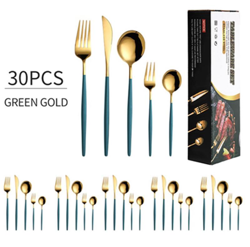 Gold Cutlery Set Stainless Steel Dinnerware Set 30Pcs Knives Forks Coffee Spoons Flatware Set Kitchen Dinner Tableware Set