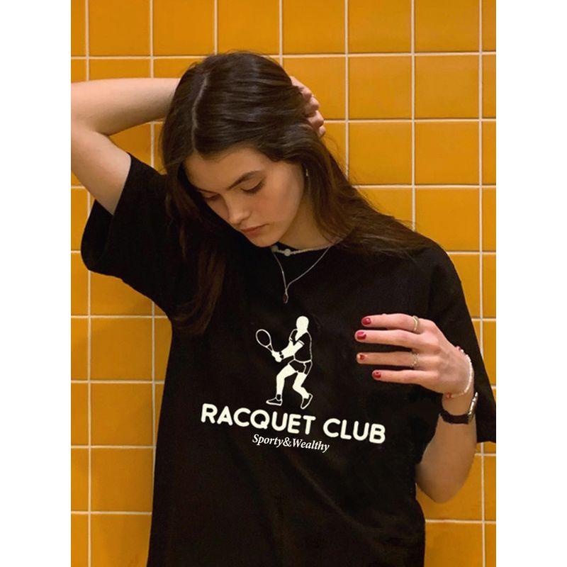American Retro Sports Style Short Sleeve T-shirt Female Loose Cotton Crew Neck Casual Easiest for Match Vintage Shoulder Half Sleeve