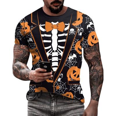 Men's Halloween T-shirt 3D Skull Print Short Sleeved T-shirt Casual Round Neck Novel Street Fashion Shirt