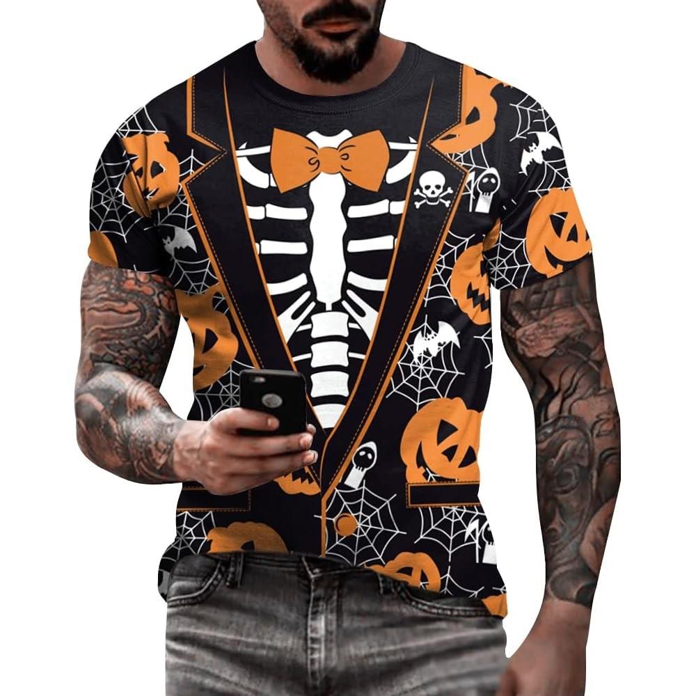 Eciocci Men's Halloween T-shirt 3D Skull Print Short Sleeve T-shirt Casual Round Neck Novelty Street Fashion Shirt