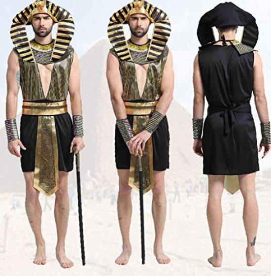 Pharaoh Cosplay Egyptian King Tutankhamun Adult Costume for Halloween Set of 2 Black and Orange Balloons [SCGEHA] Events,