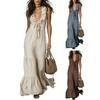 Women's Ruffle Deep V Neck Maxi Dress, Sleeveless Tiered Ruffle A-line Long Dress, Summer Beach Vacation Sundress