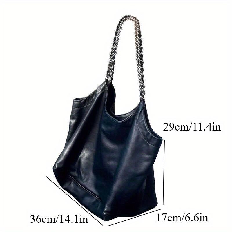 Große Kapazität Tote Bag, Schwarz, Modische Hobo Schultertasche mit Ketten-Detail, Nicht waschbar, Kein Verschluss, Kantenfarbe Nein