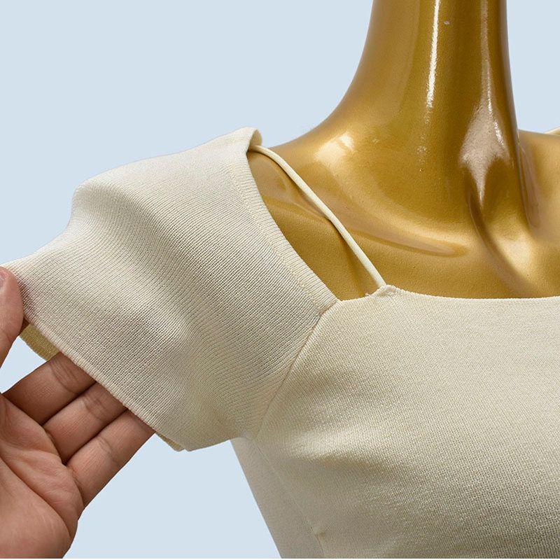 Square Collar Knitted Short Sleeve T-shirt Women 2025 New Popular Summer Slim Fit Design Sense Gyaru Short Top
