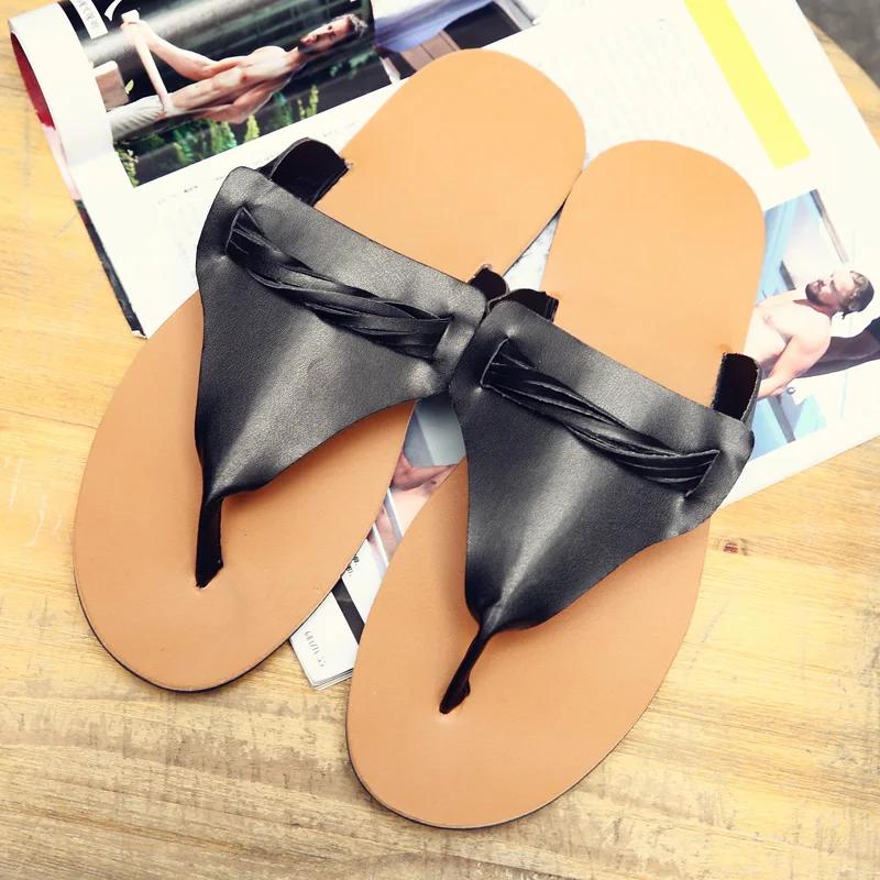 Outdoor Beach Shoes Men Flip Flops Fashion Breathable Summer Light Genuine Leather Casual Shoes Slides Black Sandal Men White