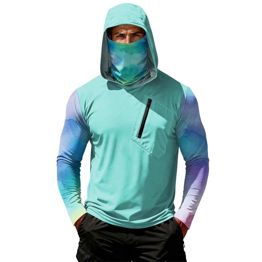 Camiseta Casual con Capucha de Manga Larga para Hombre con Protección Solar