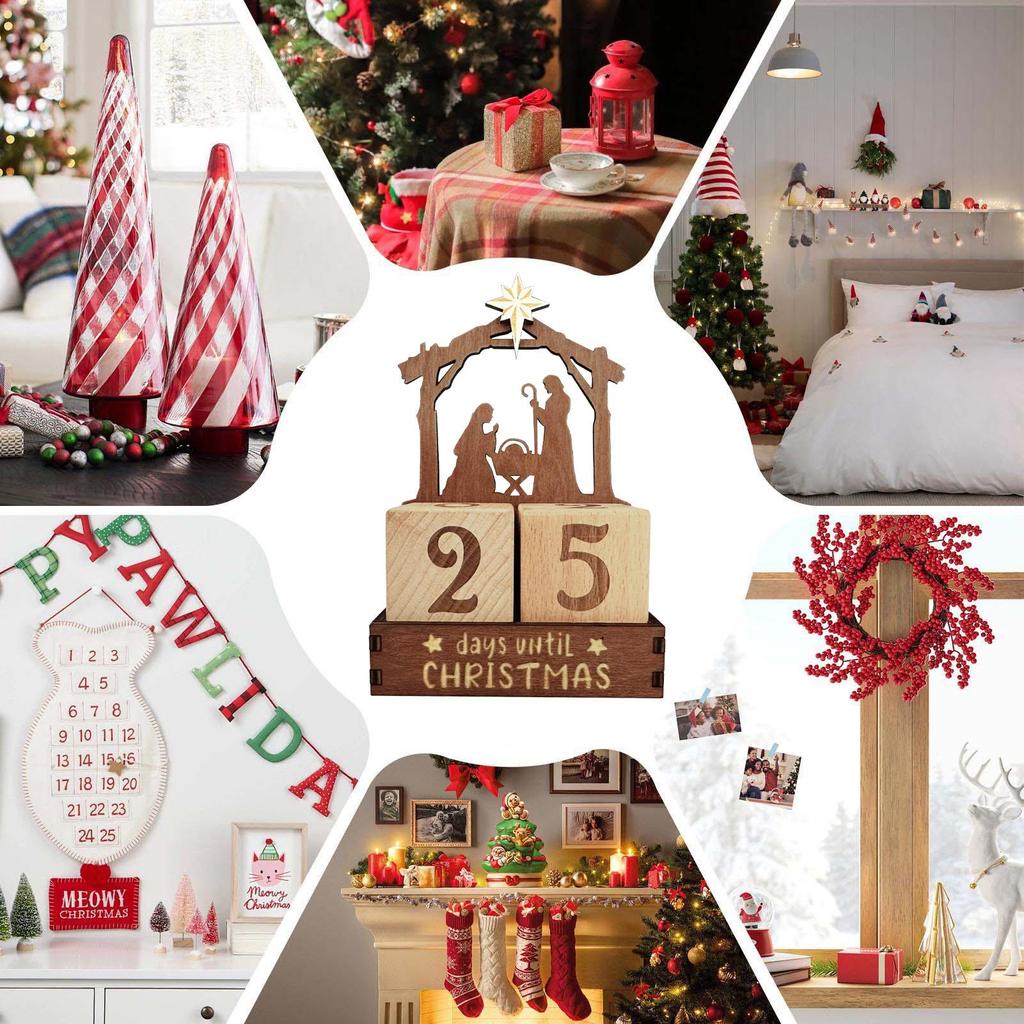 25-Day Wooden Nativity Countdown Calendar Tabletop Christmas Ornament Winter Festival Celebration Christian Advent Calendar