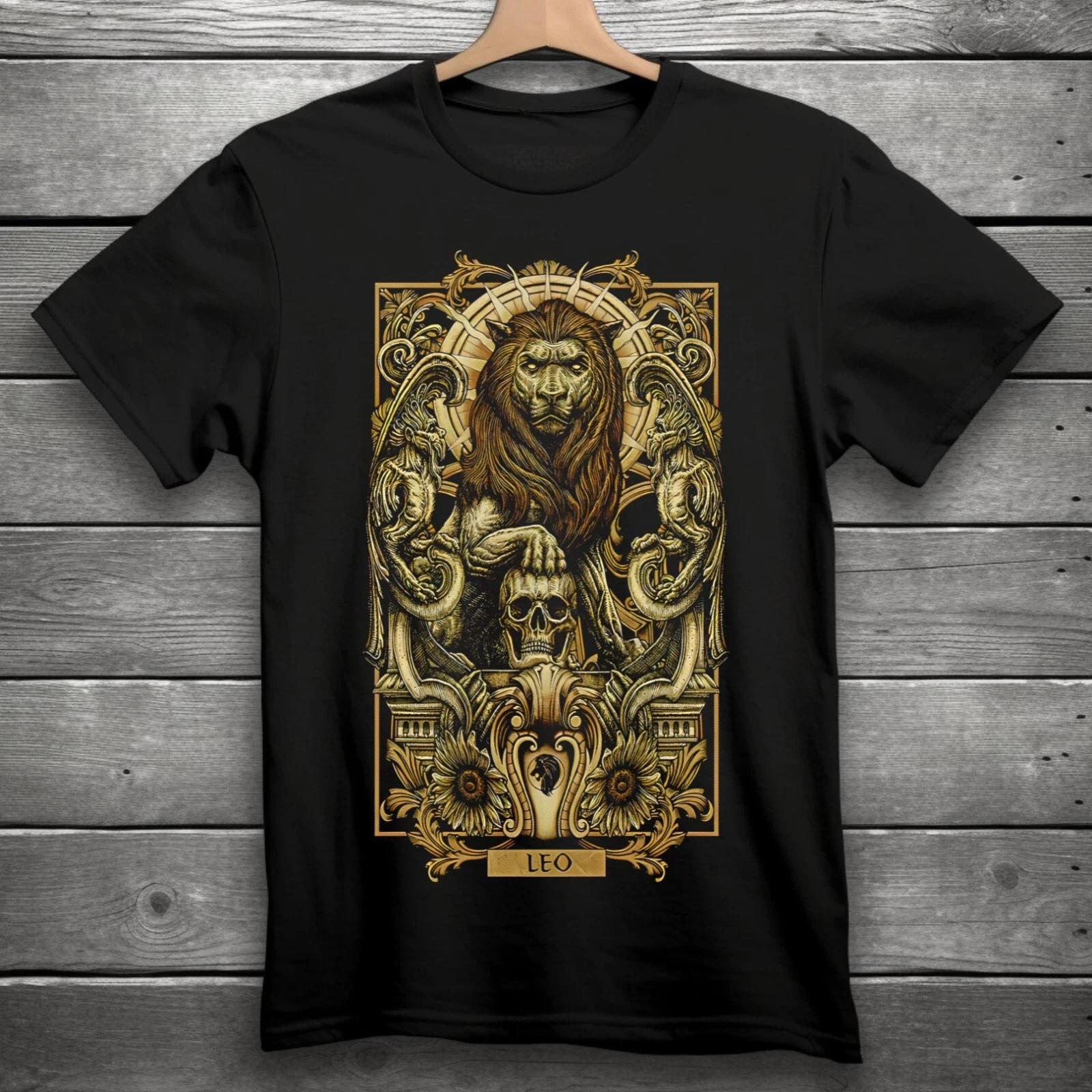 Leo Zodiac Sign Goth Skull Unisex Black T-Shirt S-3XL XS