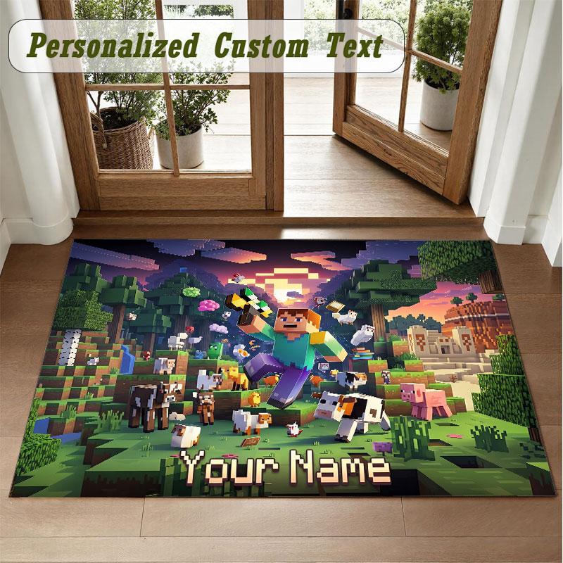 Crystal Velvet Square Rug Custom NameMinecraft Pattern Non Slip Home Floor Decor Rug