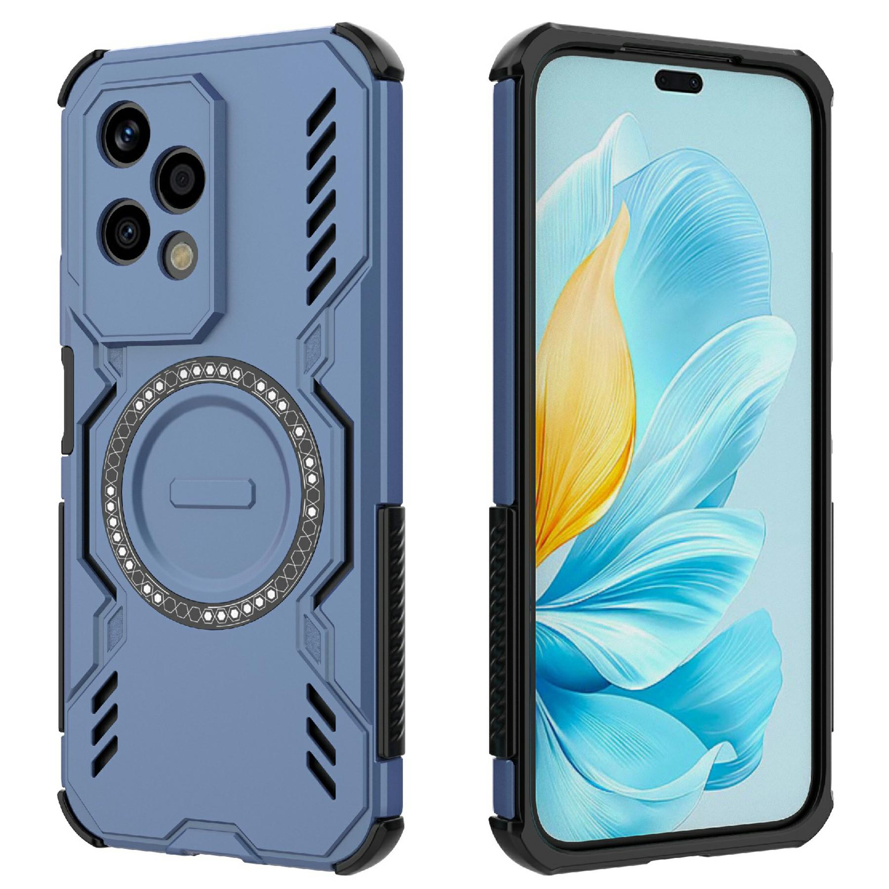 

For Honor 200 Lite Magnetic Case Butterfly Armor Hollow Heat Dissipation PC+TPU Phone Cover Blue