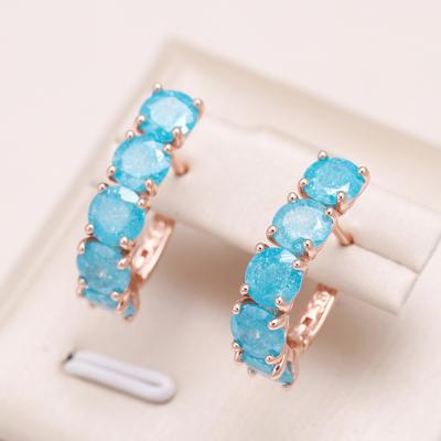 New Round Blue Natural Zircon Drop Earrings For Women Luxury  Rose Gold Color Earrings Wedding Jewelry  New