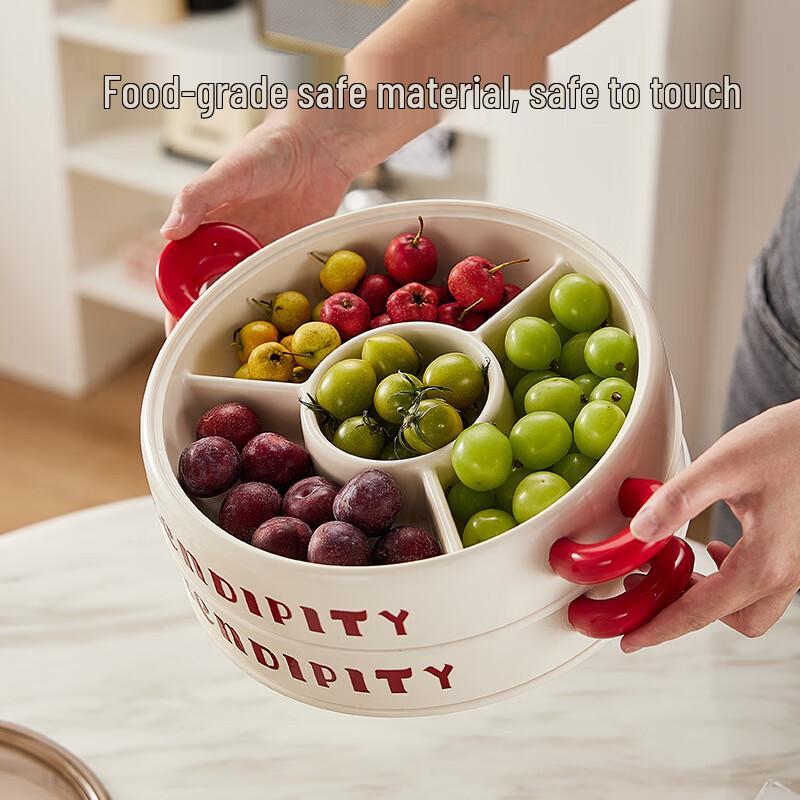 Tavă de servire în straturi, compartimentată, pentru gustări și fructe, cu fundă