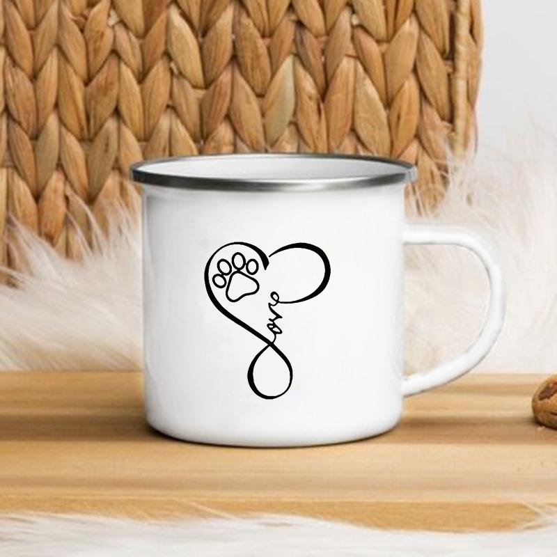 Ich liebe meinen Hund Bedruckte Emailletassen Kreative Kaffee-Tee-Tasse Getränke Dessert Frühstück Milchbecher Geschnittene Tassen Henkel Trinkgeschirr Beste Geschenke