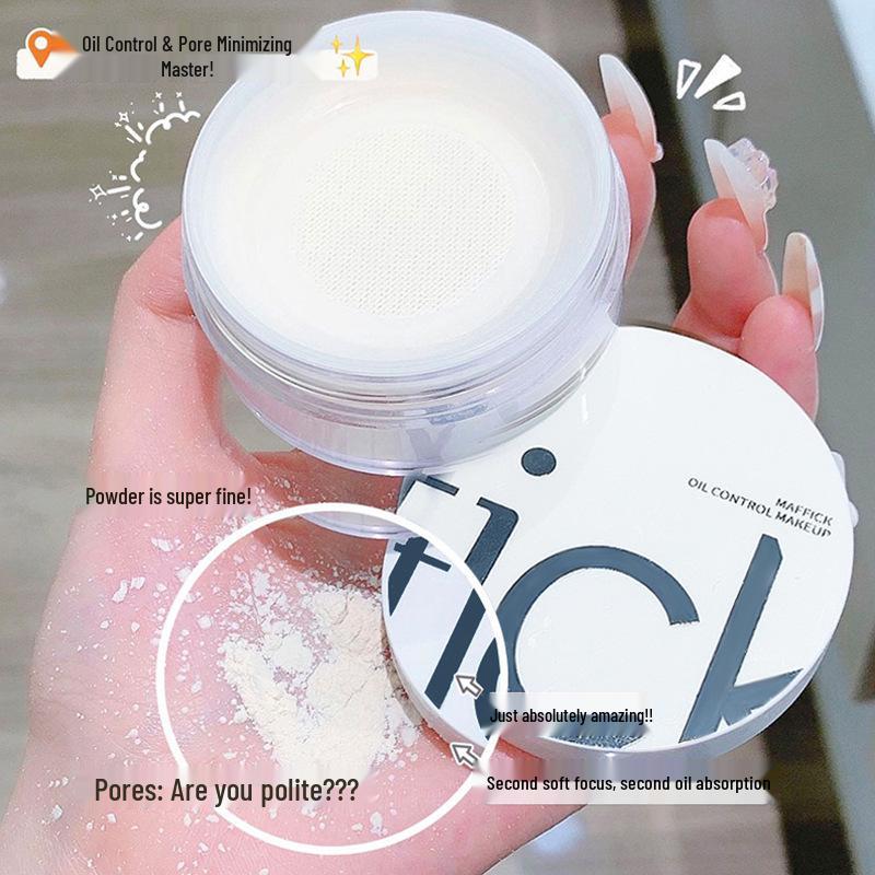 Pó Fixador de Controle de Oleosidade MAFFICK: Pó Solto Fino, Amigo da Pele, À Prova d'Água, de Longa Duração, Iluminador, Matificante e Corretivo.