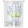 Maceta Flores Moradas Acuarela Cortinas de Tul para Sala de Estar Cocina Cortina Voile Transparente Paneles de Ventana para Dormitorio