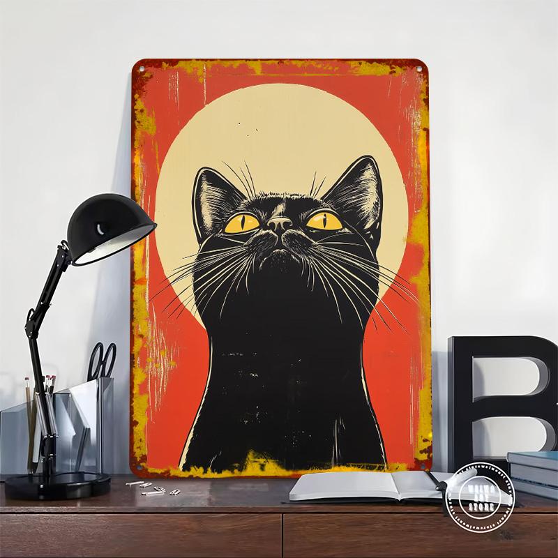 Black Cat Vintage Portrait Tinplate Poster Customized Wall Art Vintage Retro Metal Signs for Aesthetic Decoration Room Wand Deko