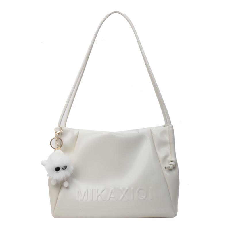 

2025 Текстурированная серебристая ретро большая сумка-тоут для женщин - Сумка на плечо в студенческом стиле Without Pendant грязно-белый