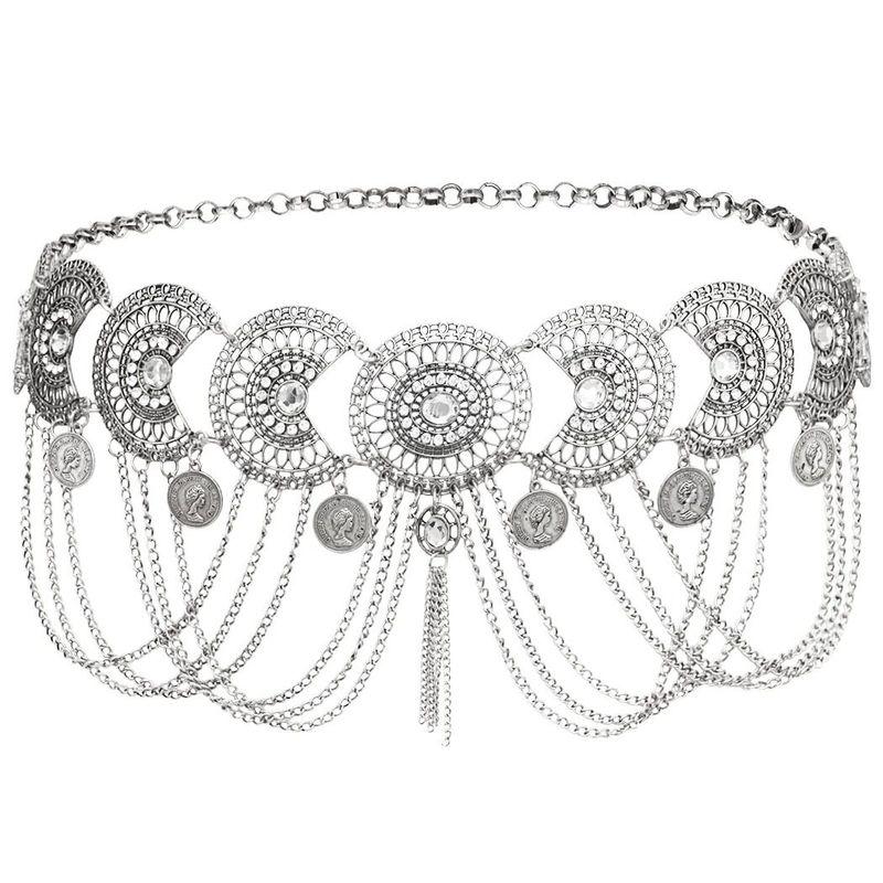 

Fashion Exotic Dunhuang Waist Chain Metal Tassel Belly Dance Bohemia Flat-Fitting Collar Han Dynasty Retro Style Accessories Silver