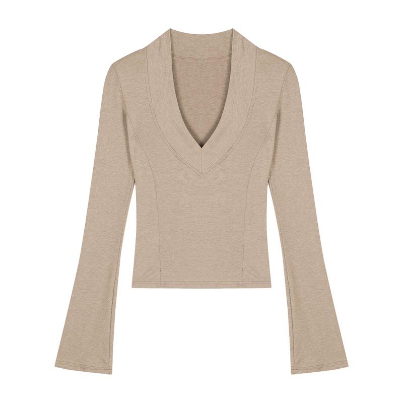 Schlankmachendes Sexy V-Ausschnitt Langarm Damen Herbst Top – Trendiger und schmeichelhafter Stil
