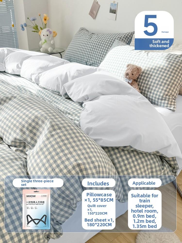 Person Disposable Bed Linens Four-Piece Set Hotel Travel Dirt Resistant Tee-Piece Set One-Time Use Quilt Cover Pillowcase